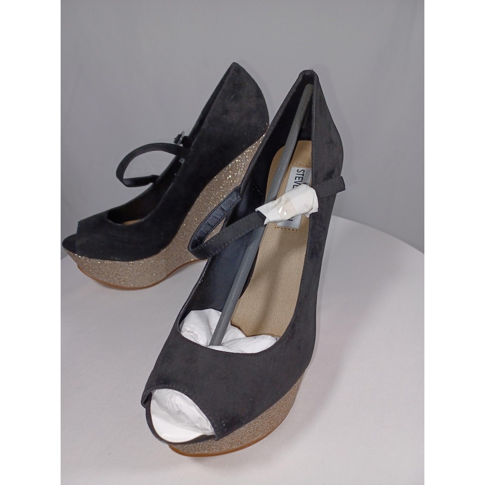 Steve Madden OPERA Shoes‎ Womens Size 8.5 Glitter Wedge Heels Peep Toe